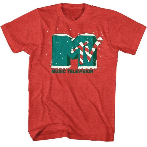 Mtv Christmas Red Heather T-Shirt - Picture 1 of 4